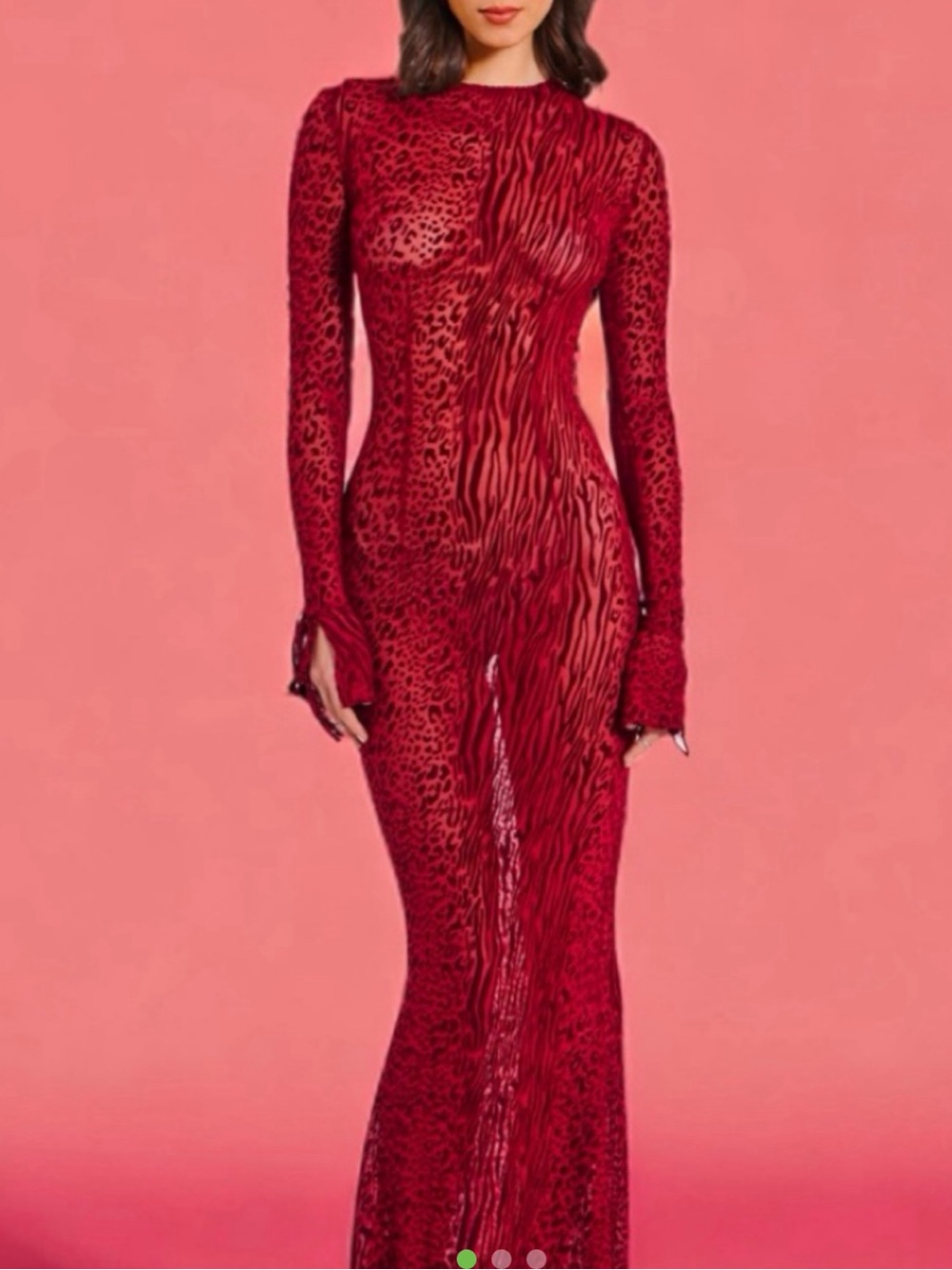 Red Long Sleeve Maxi Dress with Animal Print